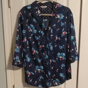 Allison Daley Navy Blue Floral Button Down Shirt 14